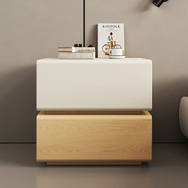 Solid wood bedside table with lamp Smart floating bedroom Small bedside table