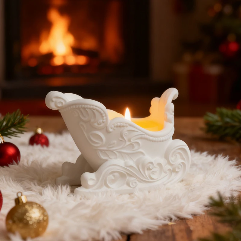 Moule en silicone pour bougie aromatique en forme de traîneau de Noël, DIY, pour boîte de rangement en béton ou plâtre, ou pot de fleurs pour plantes succulentes