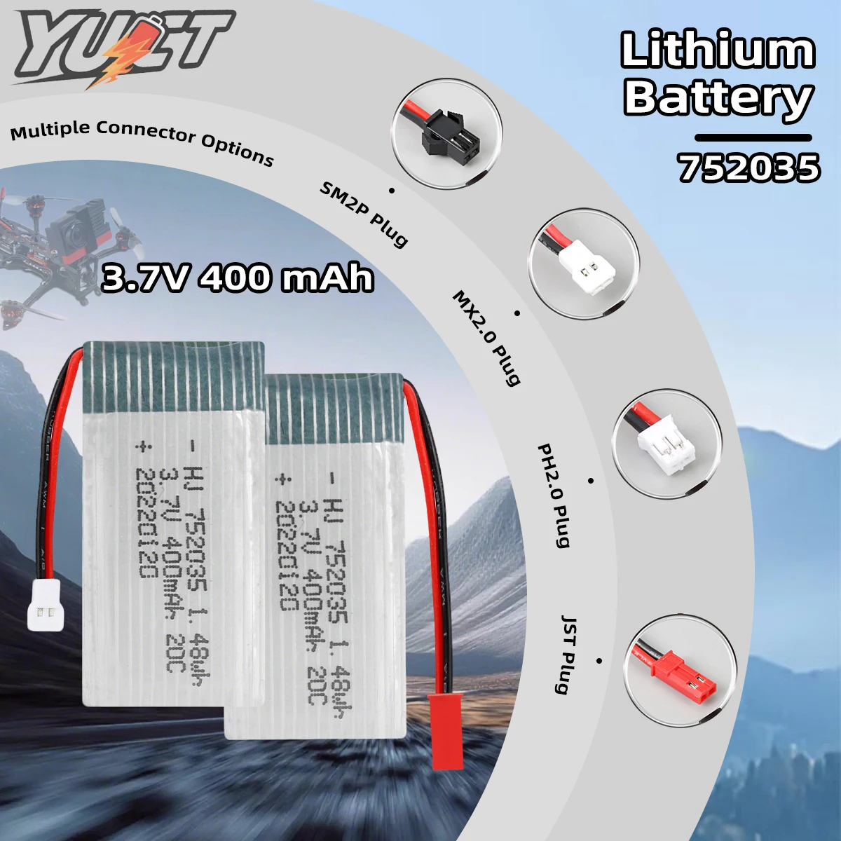 

YUCT 3,7 В литиевая батарея 300 мАч высокоскоростная 20C 702030 MX20 JST SM2P PH20 с вилкой, модель самолета, дрона, сменная LiPo батарея