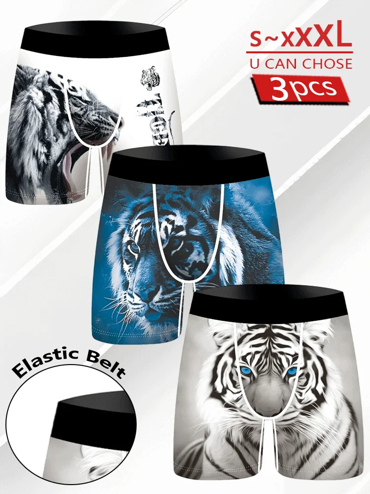 

3Pcs Animal Print Fashionable Men's Underwear Boyshort Youth Sports Shorts Comfortable Breathable Stretch Shorts Underwear