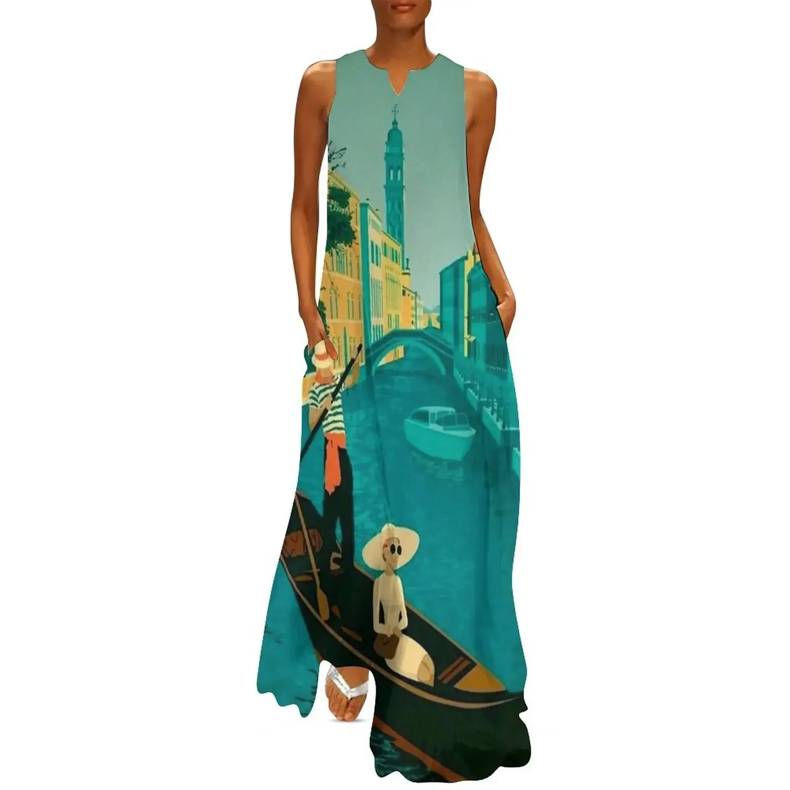 

VENICE ITALY : Vintage Travel Advertising Print Long Dress women dress Female clothing Dress