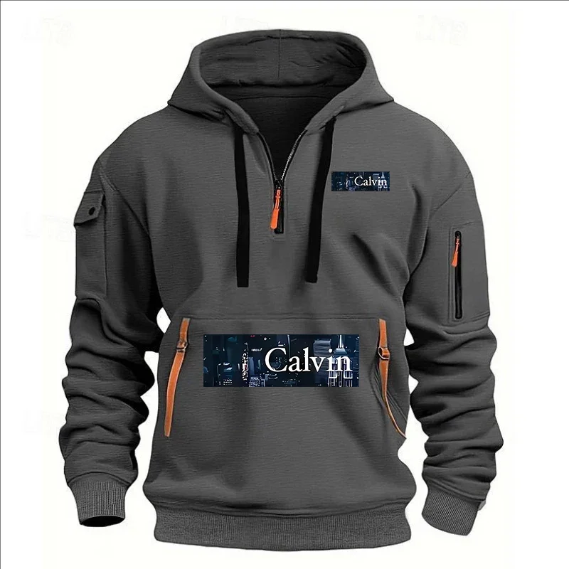 

2025 New Autumn and Winter Men's Multi-zipper Arm Pocket Hoodie, Long-sleeved Printed Hoodie, Casual and Sporty Men's Clothing