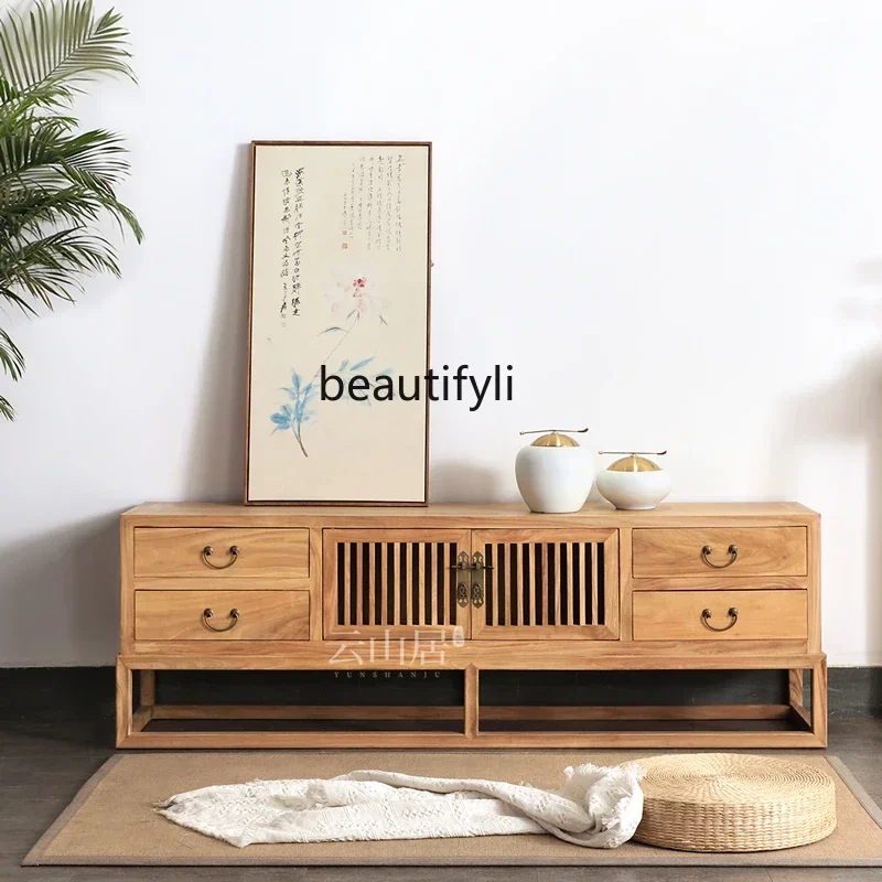 

V New Chinese Style Solid Wood TV Stand Living Room TV Cabinet B & B Wall Cabinet Home Storage Cabinet