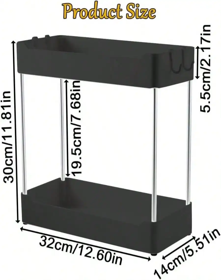 XingyLi Organizer da bagno nero a 2 livelli: vassoio staccabile, per lavello, vanità, camera da letto e cucina