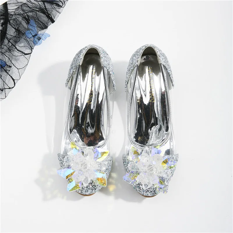 Туфли для девочки Mädchen Prinzessin Schuhe Frühling neue Kinder zeigen High Heel Schuh schönes Mädchen transparenten Kristall Schuh Kinder Schuh