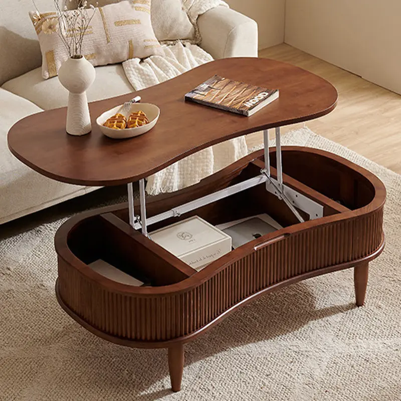 Nordic all-solid wood coffee table liftable small apartment modern light luxury home living room storage table
