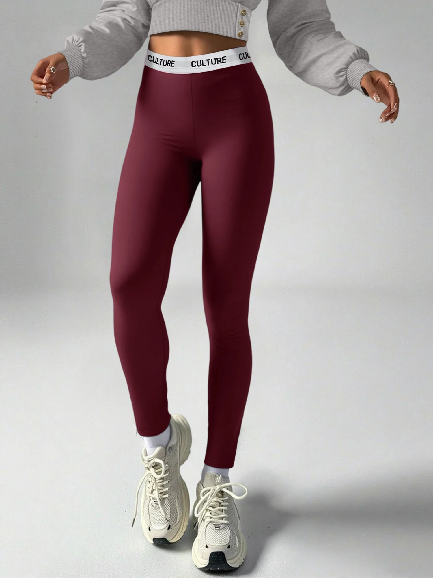 Chic Letter Waistband Workout Leggings Ladies High‑waisted Slim Fit Sports Trousers Non‑see‑through Running Training Pants