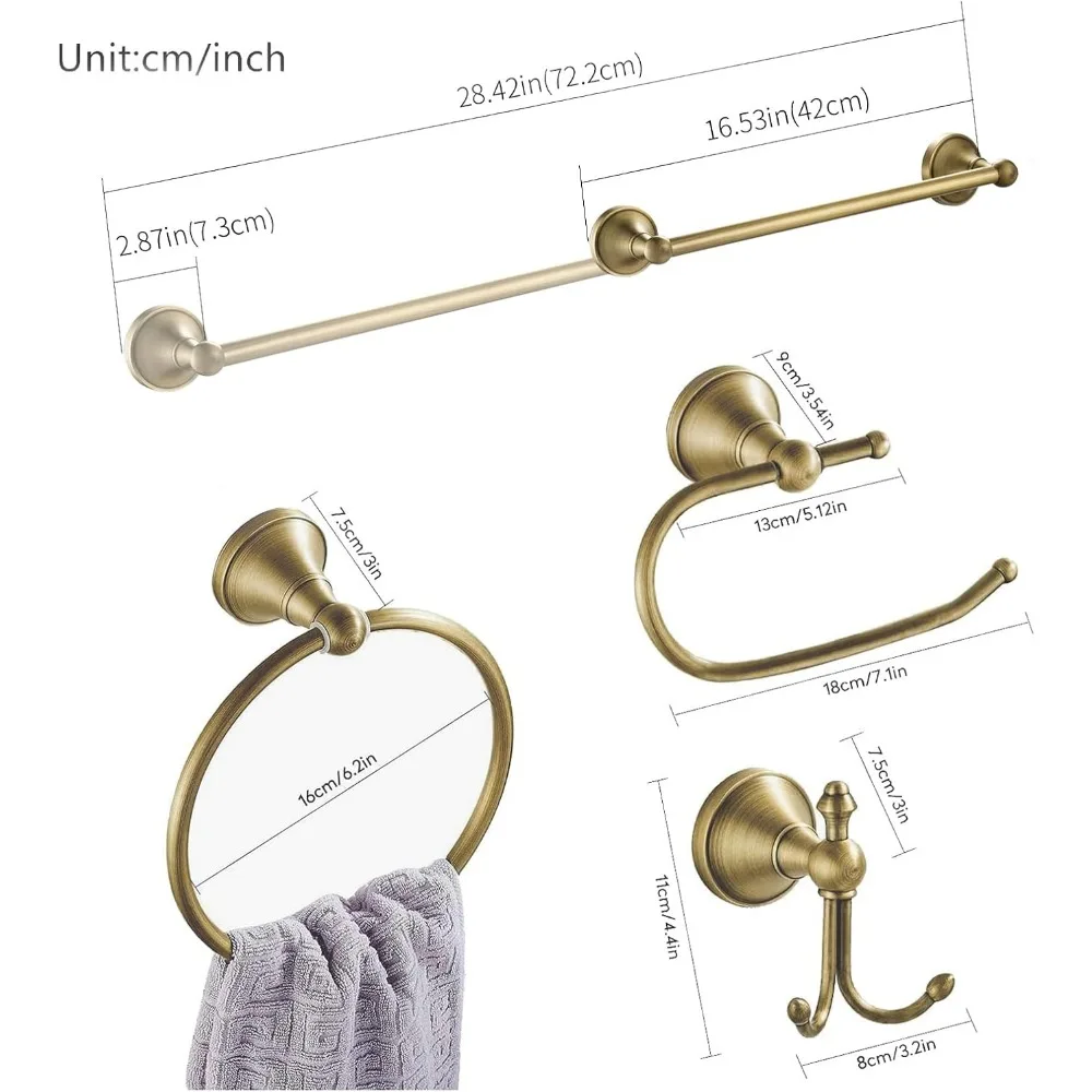 Antikes Vintage-Badezimmerzubehör-Set aus gebürstetem Messing, verstellbare Handtuchstangenbefestigungen, an der Wand montiertes Badezimmer-Hardware-Set