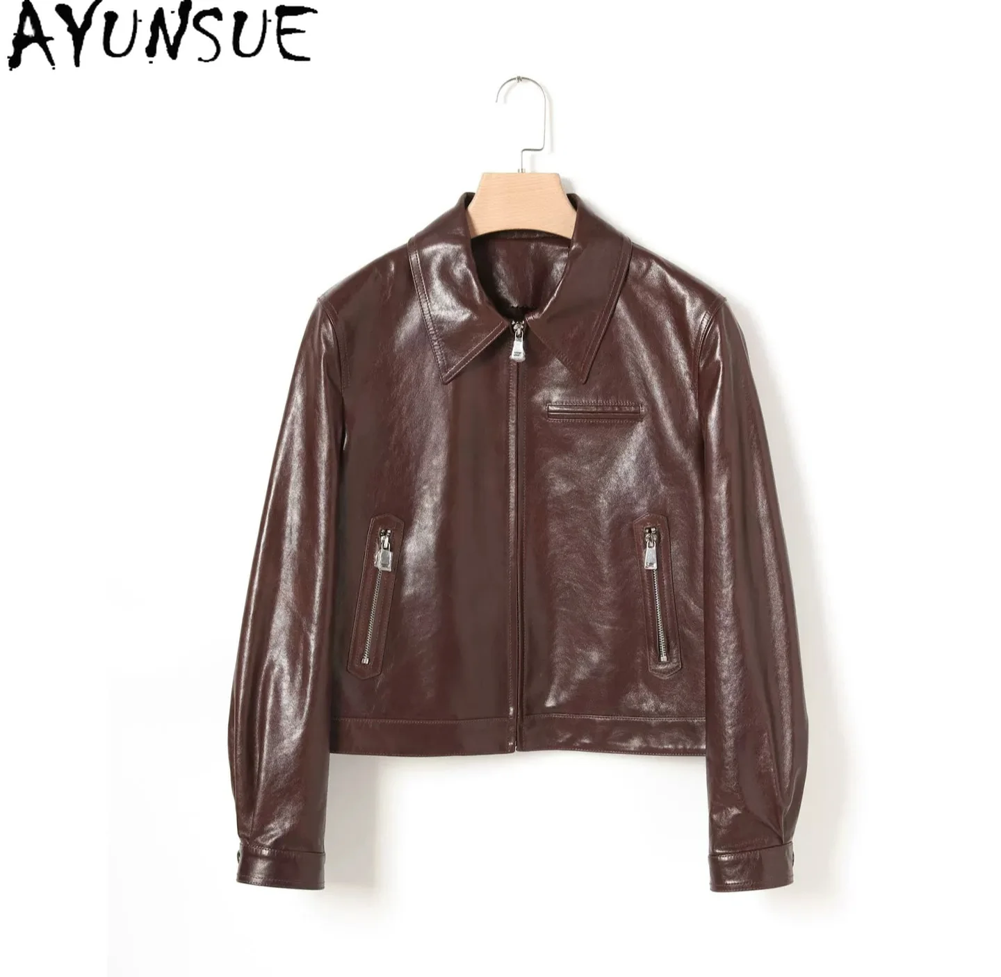 AYUNSUE Natural Real Leather Jacket Women Autumn Clothes Elegant Coat Oil Wax Genuine Sheepskin Coats Woman Slim Косуха Женская