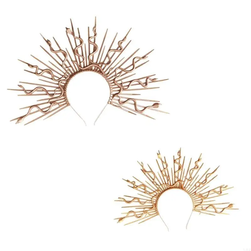 U4LE Diadema con serpiente Gorgona, diadema con púas, accesorio juego roles para eventos temáticos