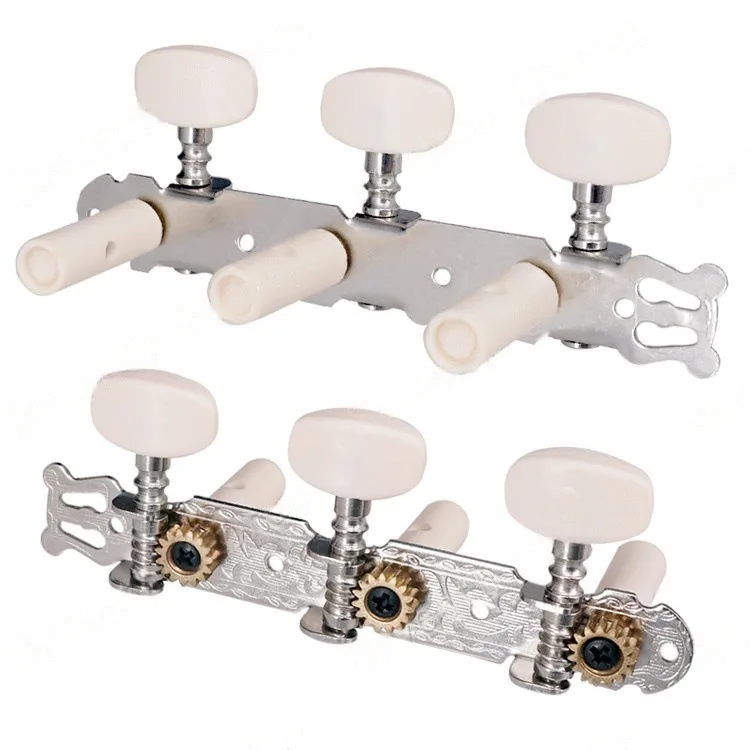 Classical Guitar Tuning Knob, Triple String Adjustment Knob, Silver Square Head Plastic Column