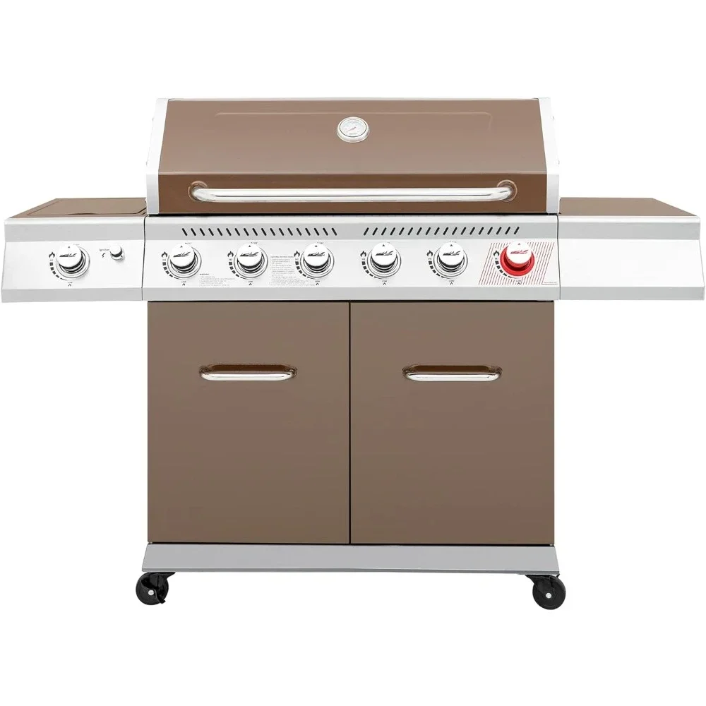 6-Burner Propane Gas Grill with Sear Burner and Side Burner,Cabinet Style Outdoor BBQ Grill for Barbecue Grilling