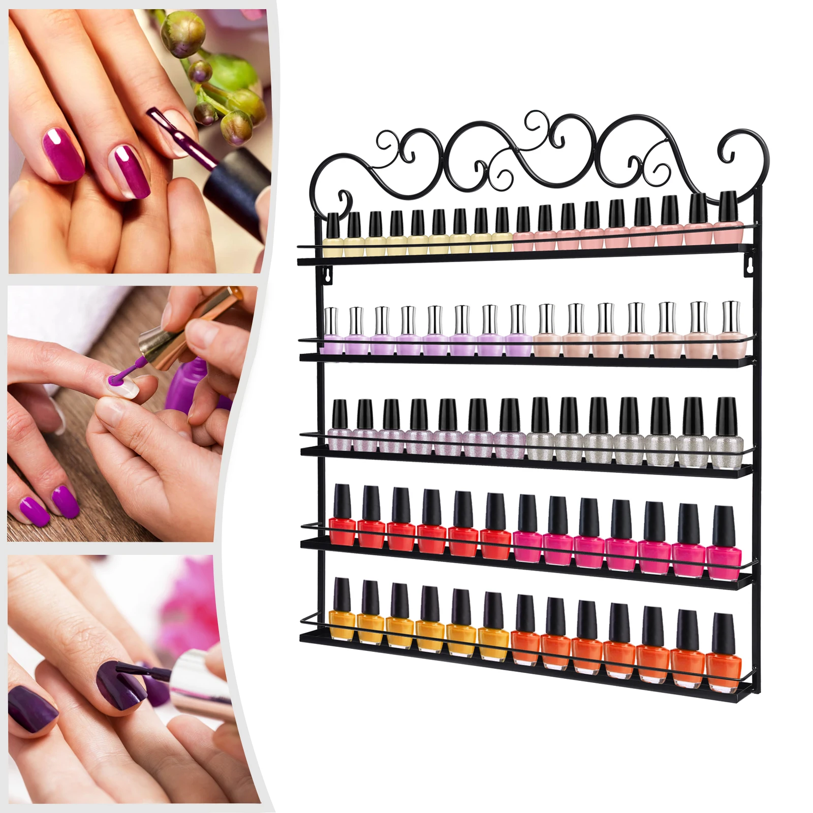 Nail Polish Rack Wall Mounted Display Organizer Holder Stand Metal 5 Tier SALE