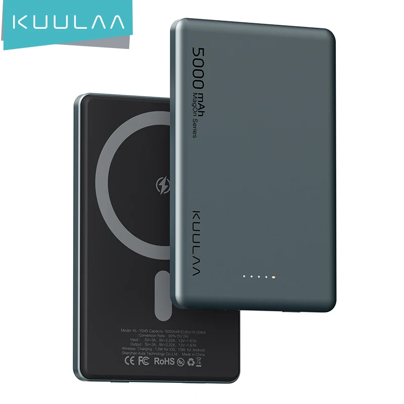 

KUULAA 20W Magnetic Wireless Charging 5000mAh Power Bank, 8.6mm Metal Casing, Fast Charging For iPhone 8-15 Series