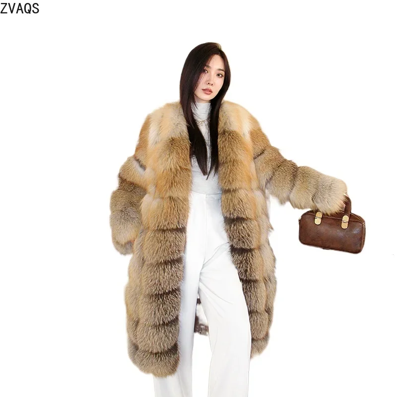 ZVAQS Natural Fox Fur Coat Women Luxury Long Fur Jacket Womans Clothing Winter High Quality Outerwears Fourrures Femmes 2024