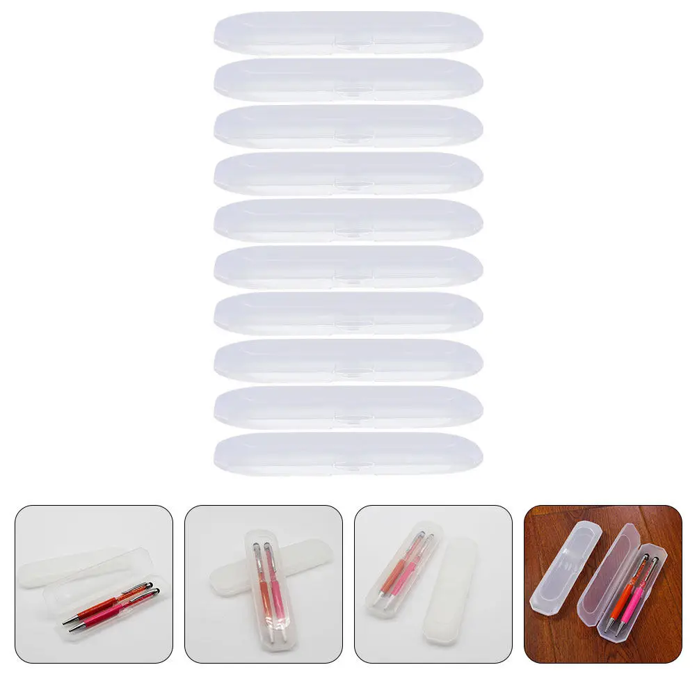 10Pcs Plastic Pencil Case Clear Transparent Pen Holder Portable Student Organizer for School Office Home Pen Pencil Crayon