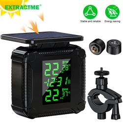 Extractme TPMS Motorcycle Tire Pressure Monitoring System LCD Display Solar Charging Waterproof Tyre Temperature Alarm Sensor