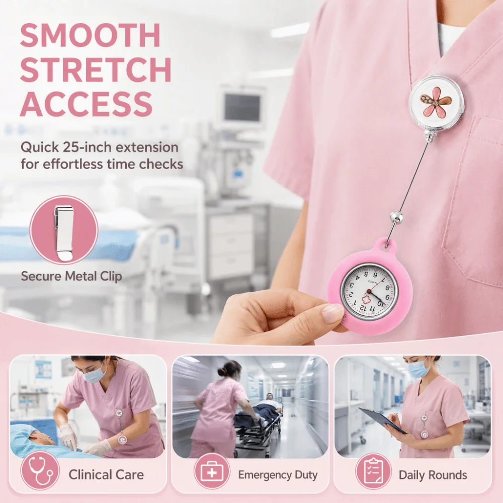 Charm Pendant Retractable Badge Reel Retractable Nurse Watch Decorative Pendant Practical Fob Watch Anti-Lost Nurse Watch Nurses