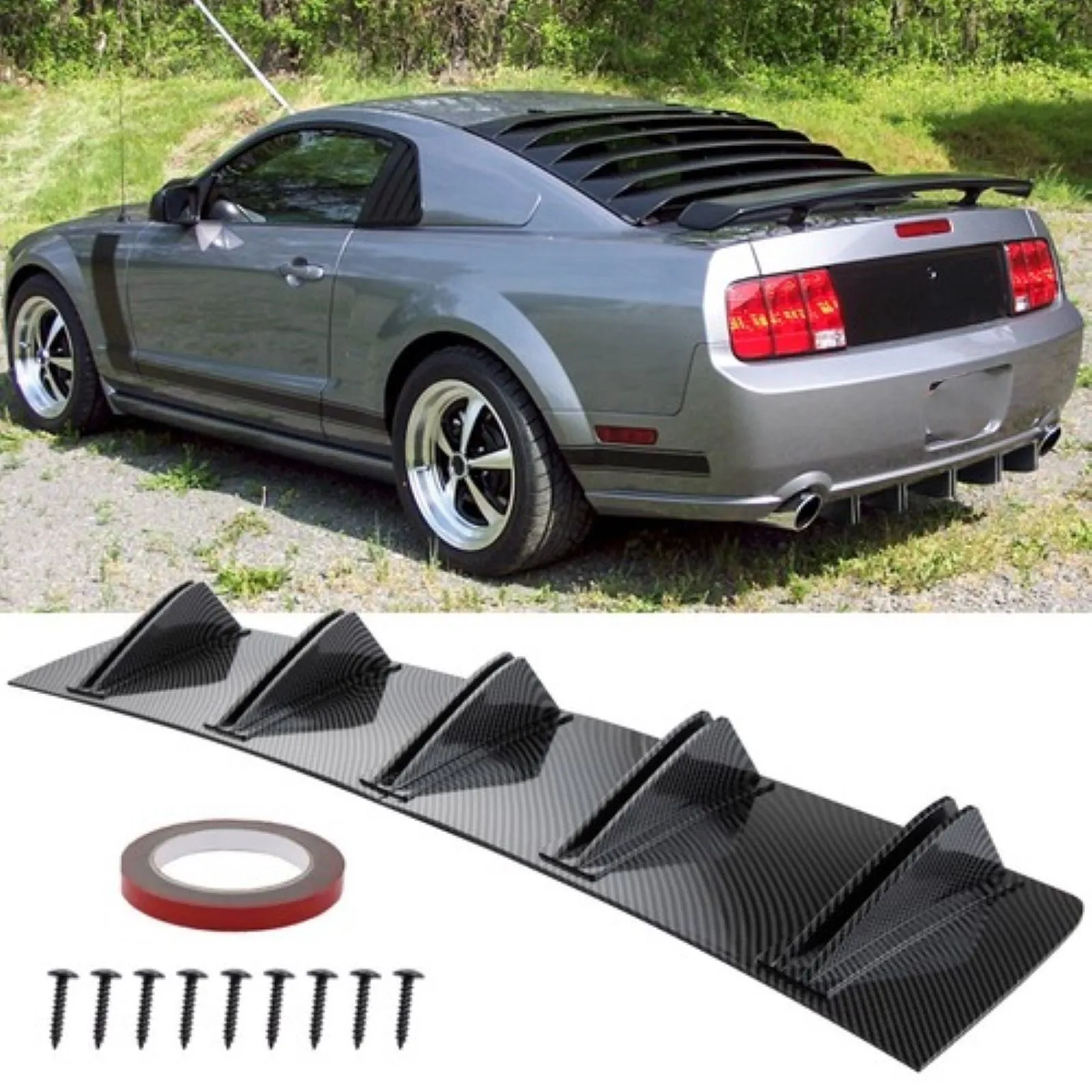 

Rear Bumper Diffuser Splitter Lip Carbon Look Shark Fin For Ford Mustang GT NEW Black
