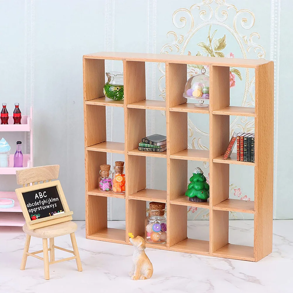 16 Grid Storage Rack Mini House Decor Miniature Furniture Model Display Shelves Toy Bookshelf Decorate Wooden