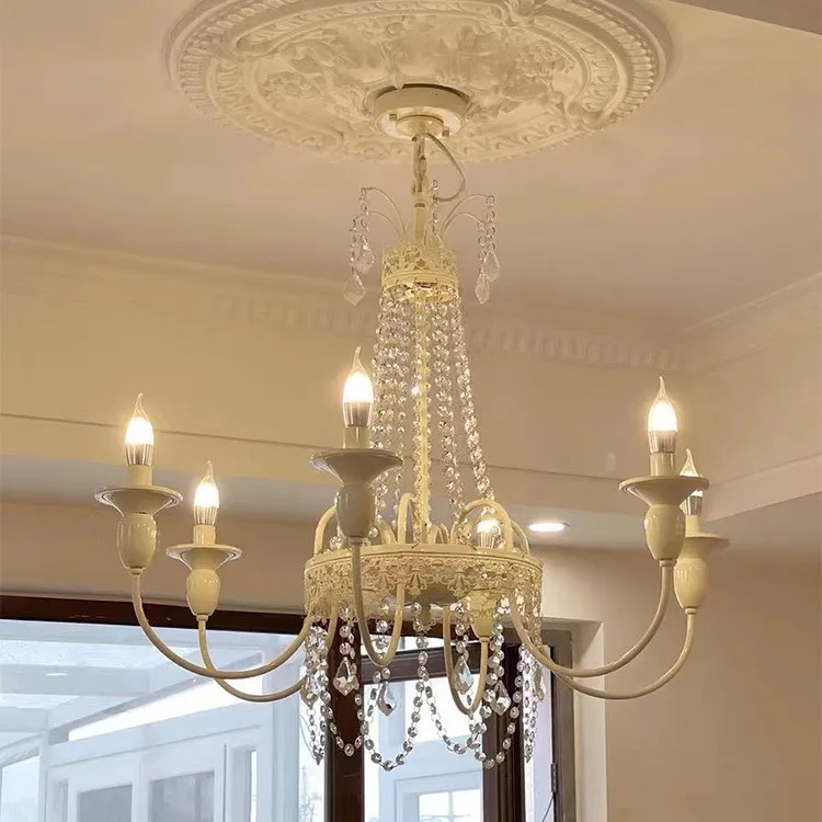 フランス風クリーム色の風のクリスタルキャンドルシャンデリア、アメリカンライトラグジュアリー、レトロでロマンチックなリビングルーム、寝室、ダイニングルーム、階段