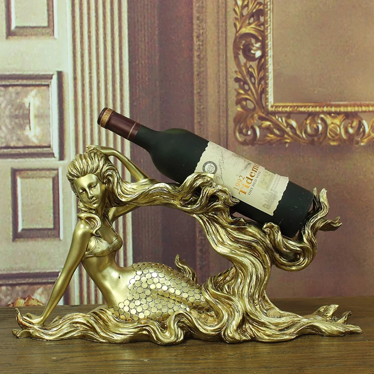 

Home wine cabinet decorations living room TV cabinet porch mermaid wine rack ornaments tilted wine tray