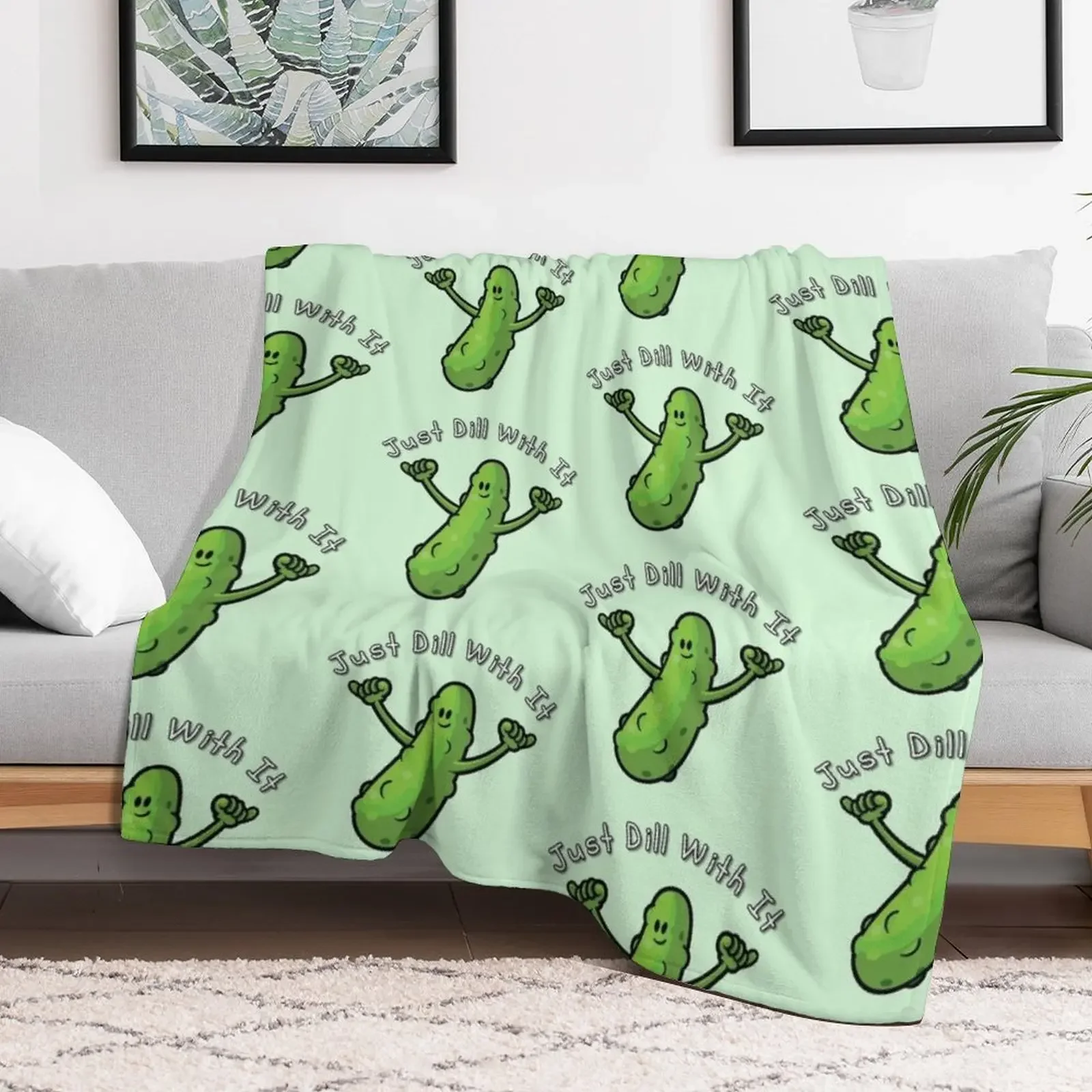 Just Dill With It Funny Cartoon Pickle Throw Blanket Blankets For Bed Heavy Blankets