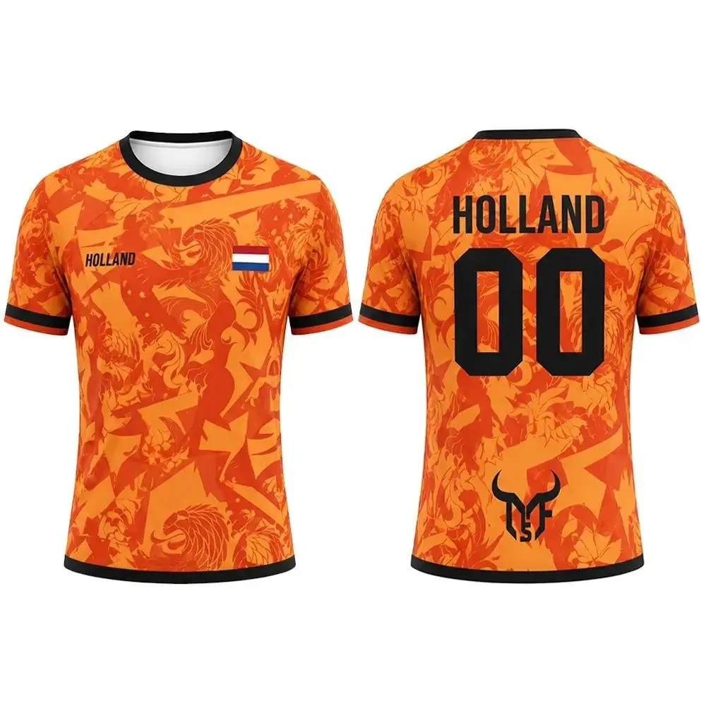 Netherlands Flag Print Football Jersey Outdoor Casual Breathable Short Sleeve Tops Summer Men Women Gym Sports Training T-shirt