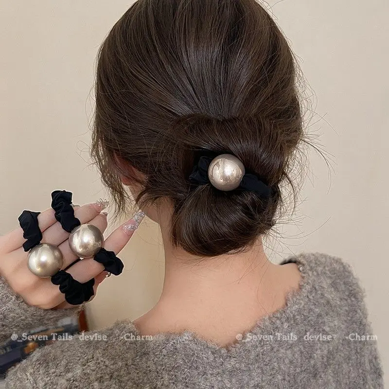 2pcs/set Pearl Skinny Scrunchies Hair Tie Elastic Hair Band Solid Color Soft Fabric Rubber Bands Women Hair Accessories
