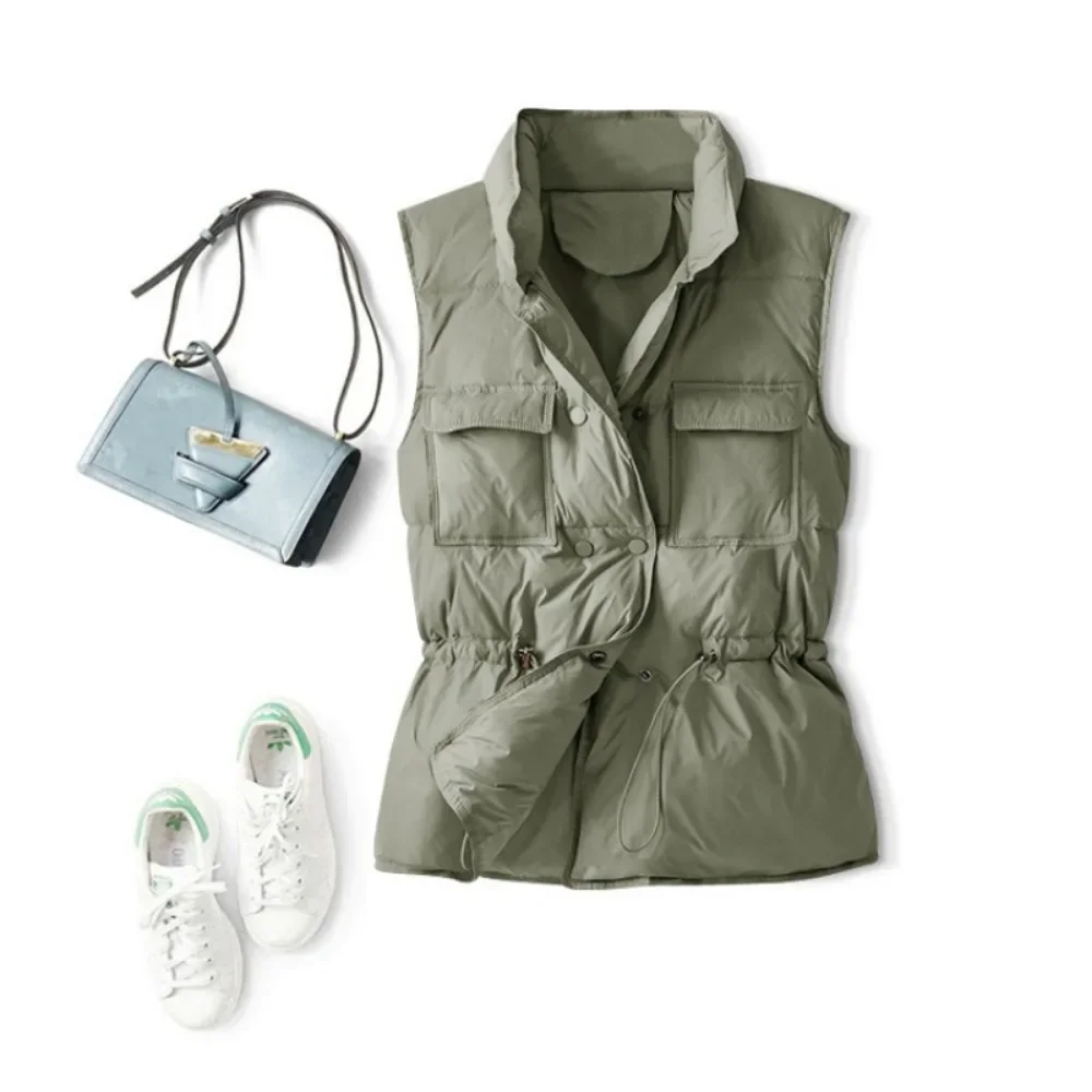 Gilet court léger et chaud pour femme, manteau en duvet de canard blanc, sans manches, à la mode, vêtements d'extérieur, Streetwear, nouvelle collection 2025