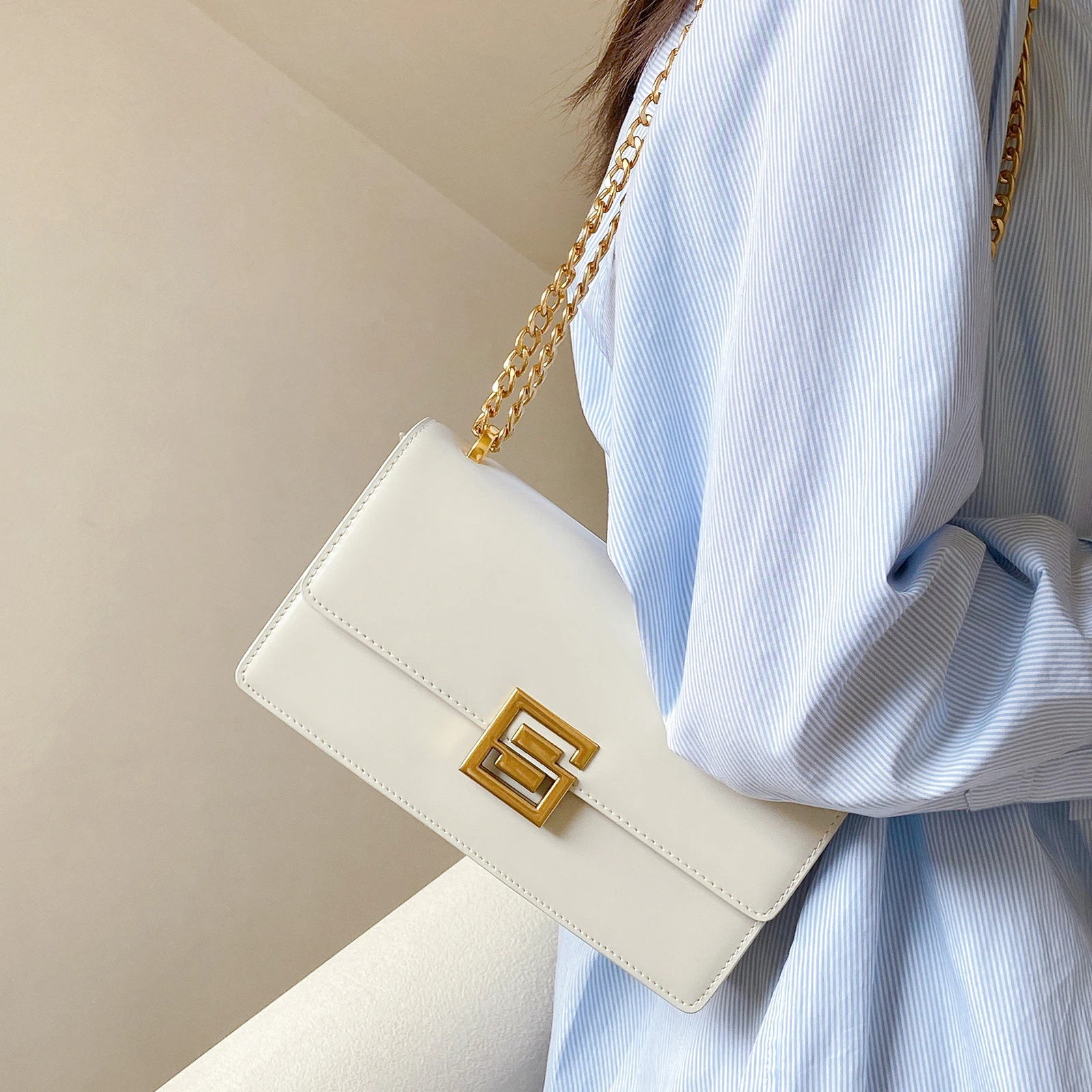 ITAMOOD 2024 Summer New High-Class Sense of Women\'s Shoulder, Simple White Chain Small Square Bag,Luxury Original Design Handbag