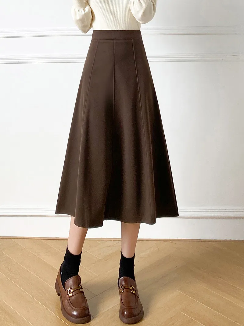 Women New High-waisted Woolen Skirt 2026 Winter Solid Color Woolen Skirts Ladies Thickened A-line Umbrella Skirts U550