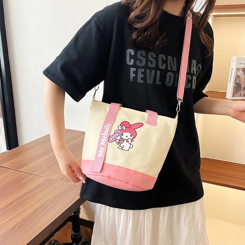 

Sanrio Canvas Bag Hellokitty For Girl Melody Kuromi Cinnamoroll Shoulder Bags Handbag Casual Capacity Shopping Gifts Bag