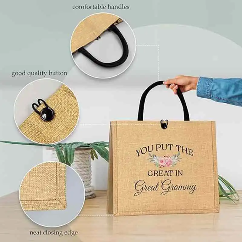 SR12 Great Tote Bag, Gifts Grammy juta Tote Bag, regali per Great nonna Grammy