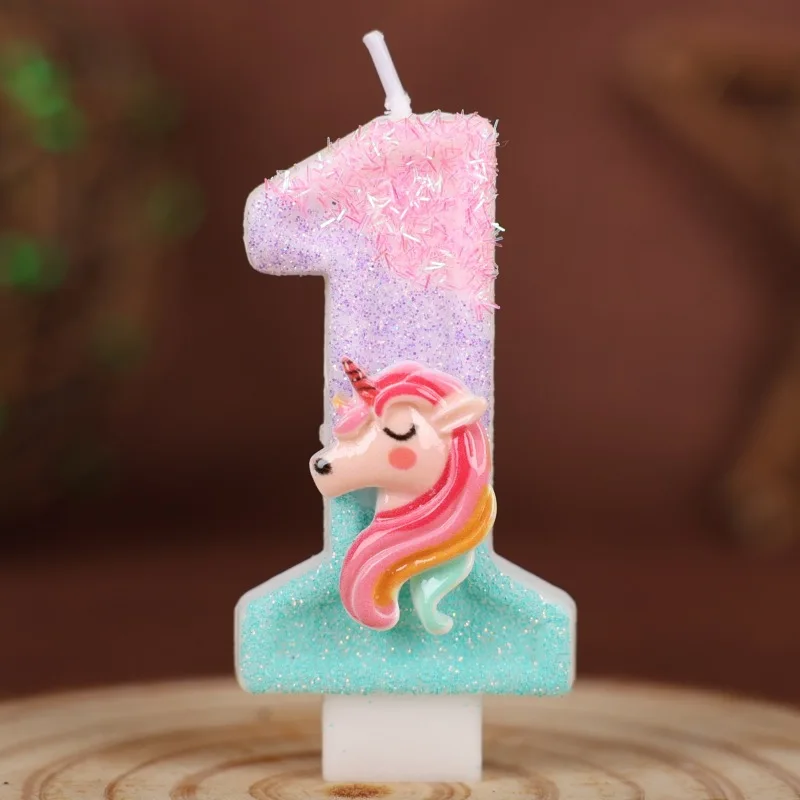 0-9 Zahlen Cartoon Einhorn Digitale Kerzen für Kinder Geburtstag Party Festival Kuchen Dekoration Atmosphäre Requisiten Lustige Themenkerze