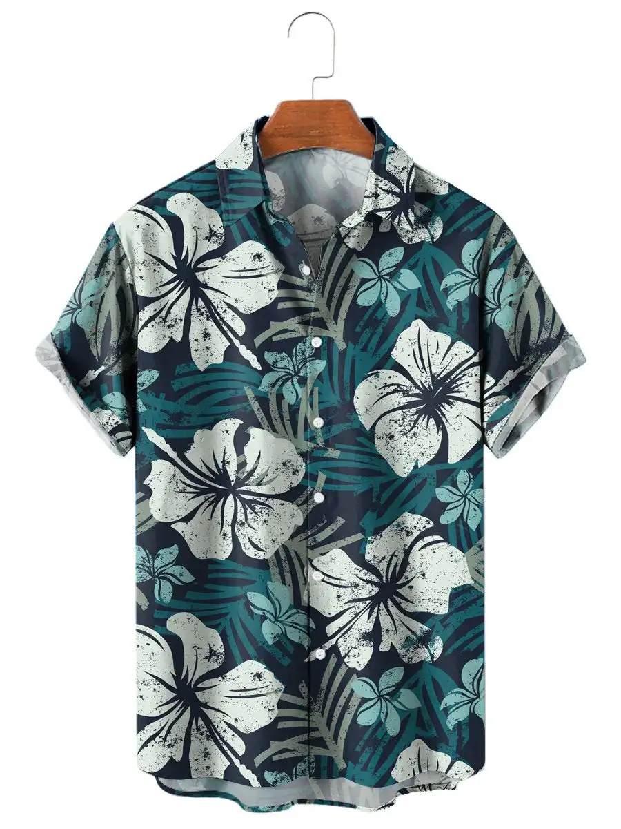 New Summer Classic Style Men's Short Hawaiian Flower Shirt Men Tropical Plants 3D Print Tops Casual Man Clothing Camisas Casuais