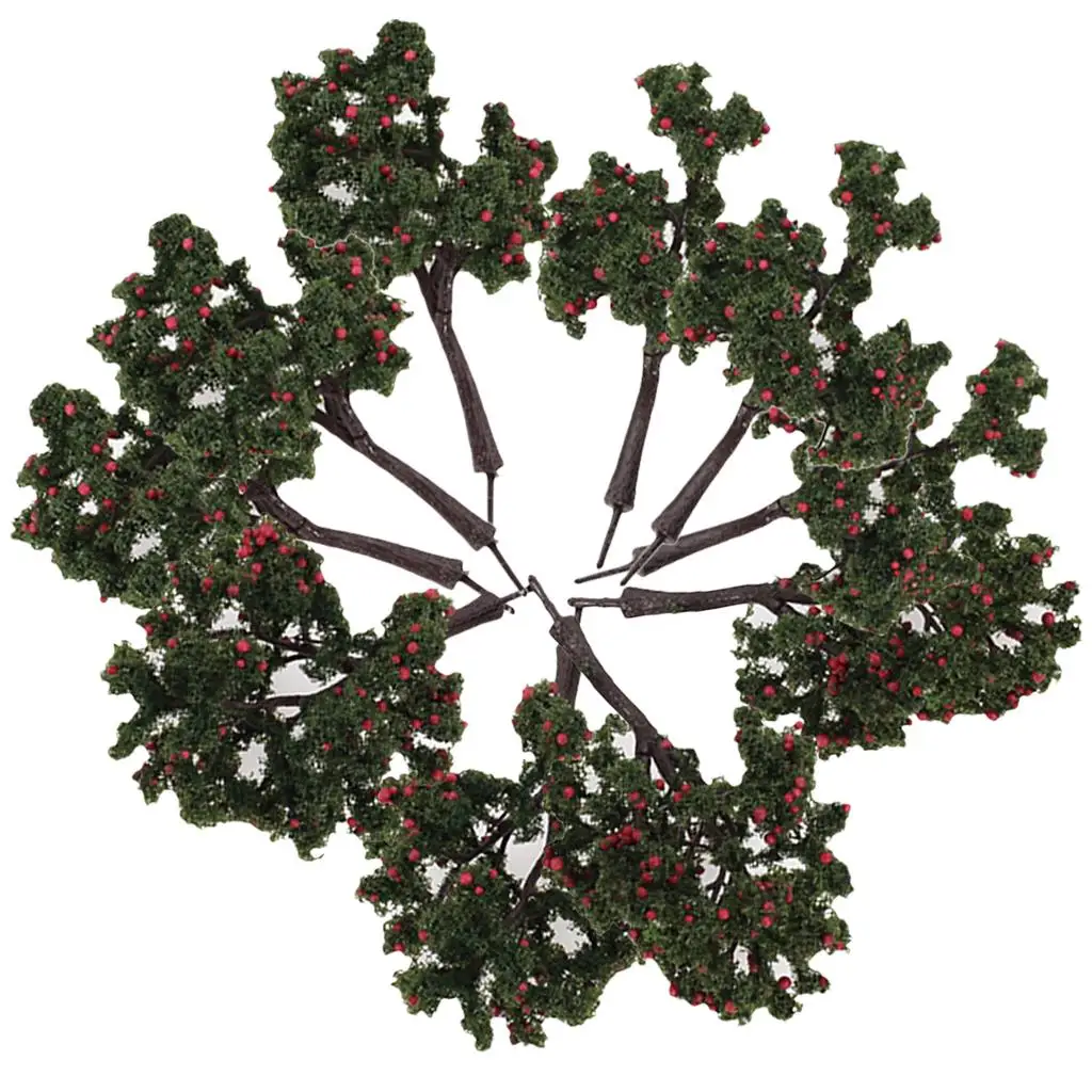 

10pcs Scenery Landscape Model Decoration Red Foam Fruit Trees 12cm NEW