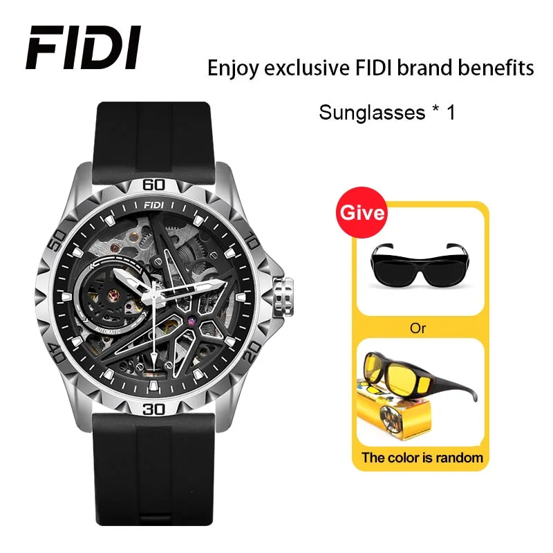 FIDI Luxury Man Watches Automatic Watch Man Sport Chronograph Mechanical Watch for Men Clock reloj hombre Set gifts sunglasses