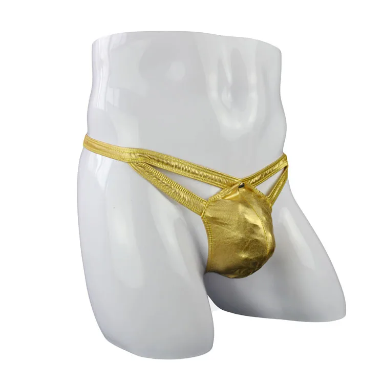 لامعة فو الجلود T الظهر ثونغ للرجال المثيرة سلسلة بيكيني سيسي مثير منخفضة الارتفاع U محدب الحقيبة مرونة جوفاء عارية الذراعين g-سلسلة