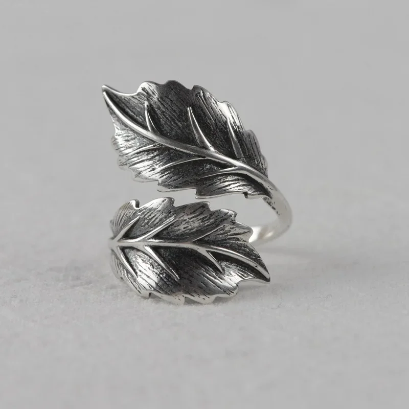 2023 New Vintage Silver Color Jewelry Leaf Adjustable Opening Rings For Men Women Male Homme Custom Jewelry