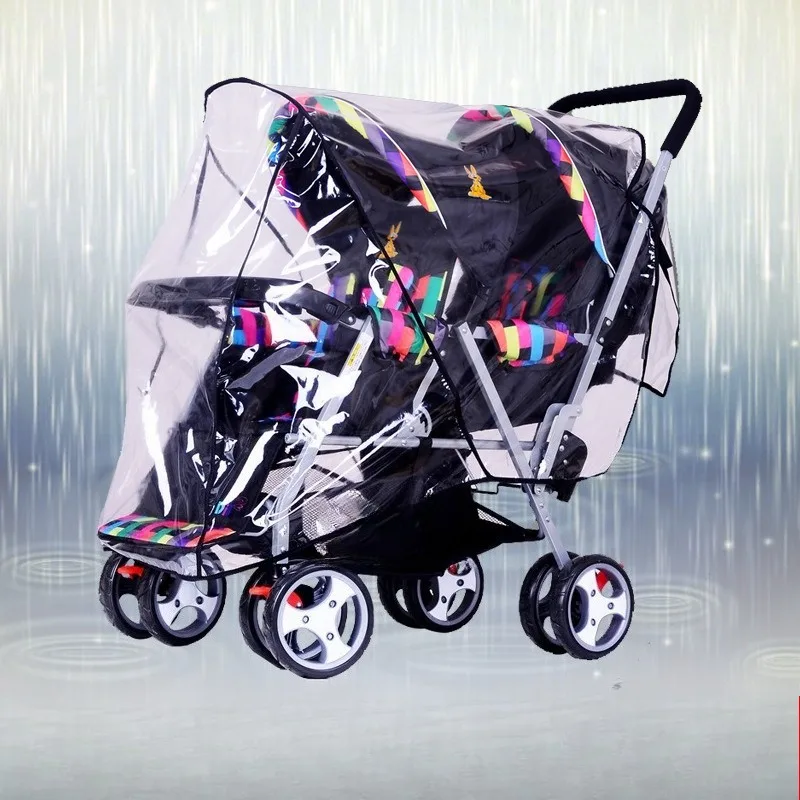 Twin Stroller Rain Cover Double Seat Windproof Front Rear Baby Cart Cover