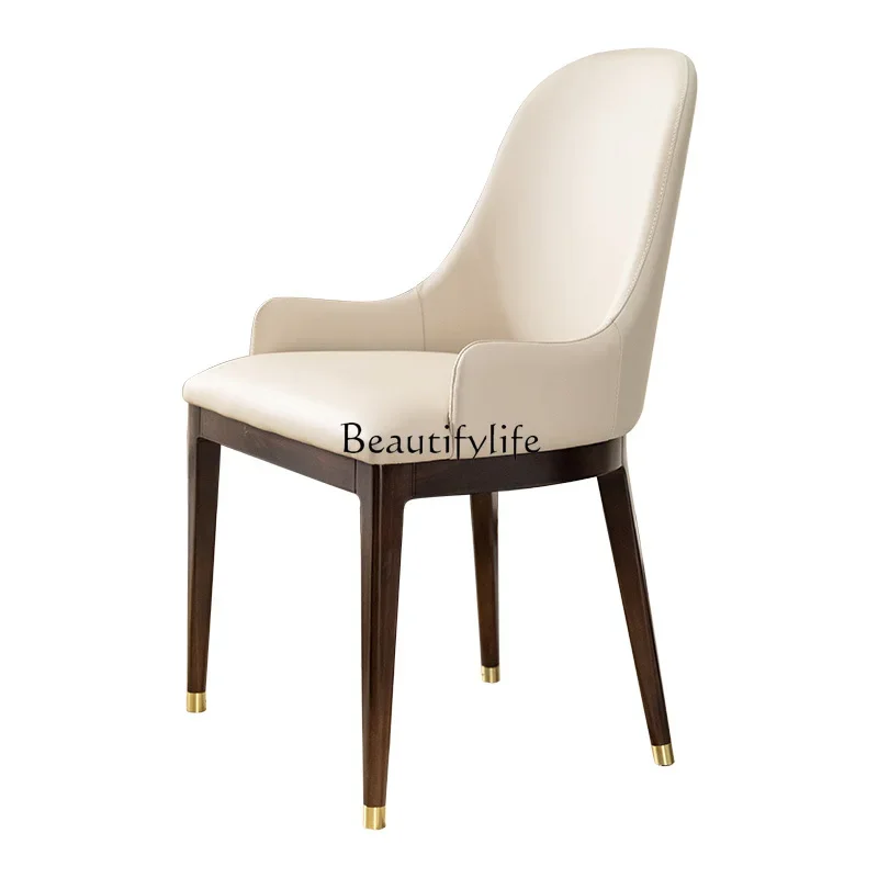 

Light luxury new Chinese ebony leather dining chair, simple all-solid wood chair large apartment