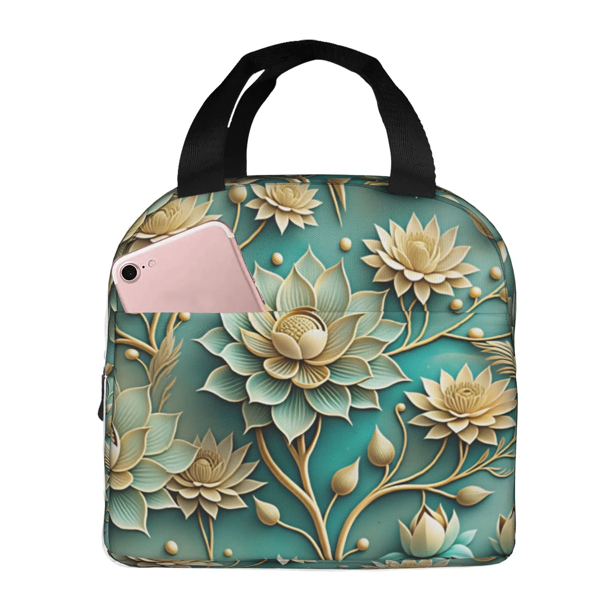 Luxury High 3D Floral Lunch Bag Women Fashion Trend 3D Flowers Cooler Warm Insulated Lunch Boxes for School