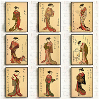 Vintage Japanese Geisha Traditional Four Major Talents Music Chess Calligraphy Painting Posters Canvas Painting Wall Home Decor