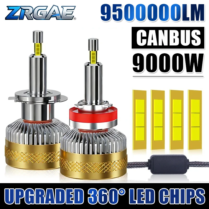 9000W H7 LED Headlights Canbus 360° for Projector Lenses H1 H4 H8 H9 H11 Turbo Lamps 9005 9006 HB3 HB4 High Power LED Bulb 6000K