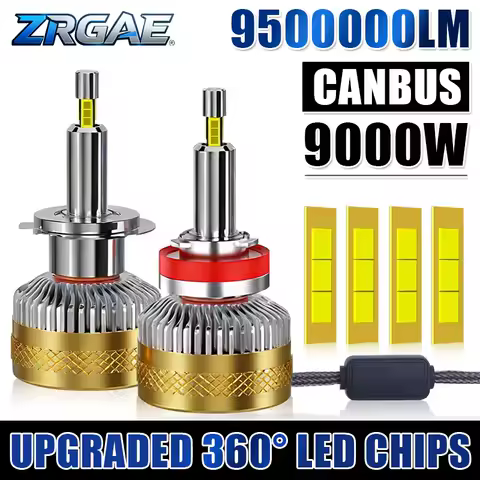 9000W H7 LED Headlights Canbus 360&deg; for Projector Lenses H1 H4 H8 H9 H11 Turbo Lamps 9005 9006 HB3 HB4 High Power LED Bulb 6000K