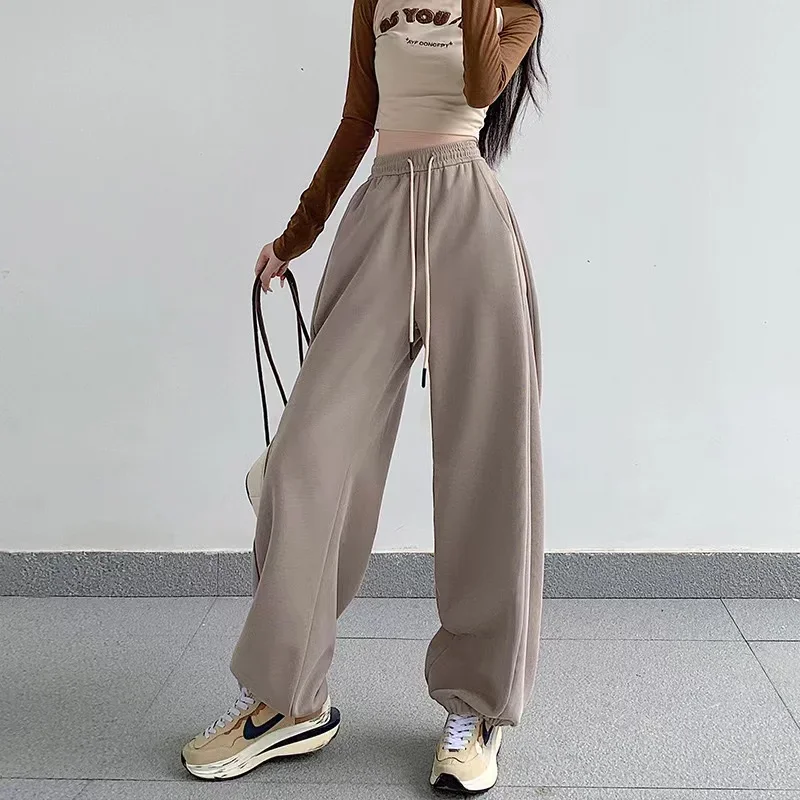 2024 Khaki Baggy Sweatpants Women Outfit Sports Pants Oversized High Waist Loose Beige Pants Wide Leg Sweatpants Female Trousers