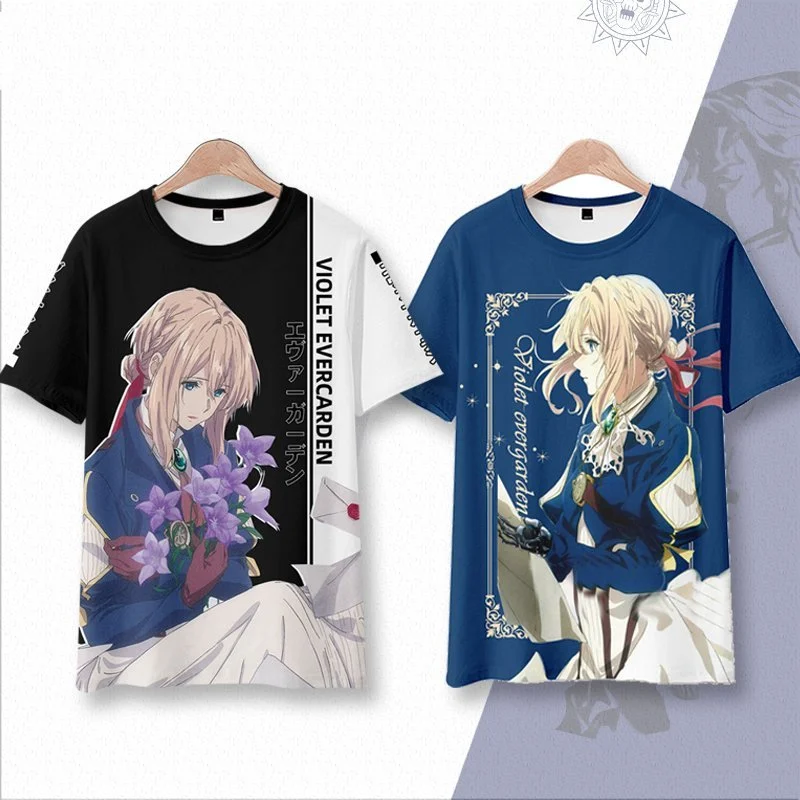 

2024 Violet Evergarden Anime Short Sleeved Game Anime T-shirt Sleeve COS Sweatshirt Adult Full Color Clothes Holiday Gifts