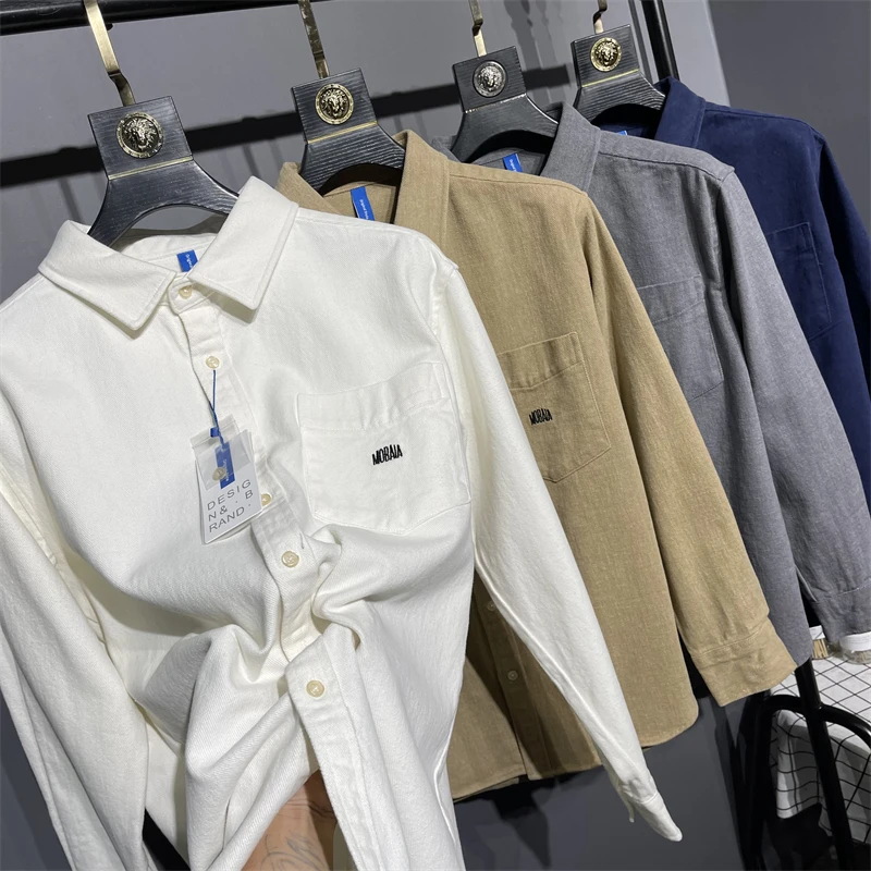 

Men's Pure Color Warmth Cotton Floing irt Long Sve Turn-down Collar Autumn Winter Faionable Youth Loose Fit irt