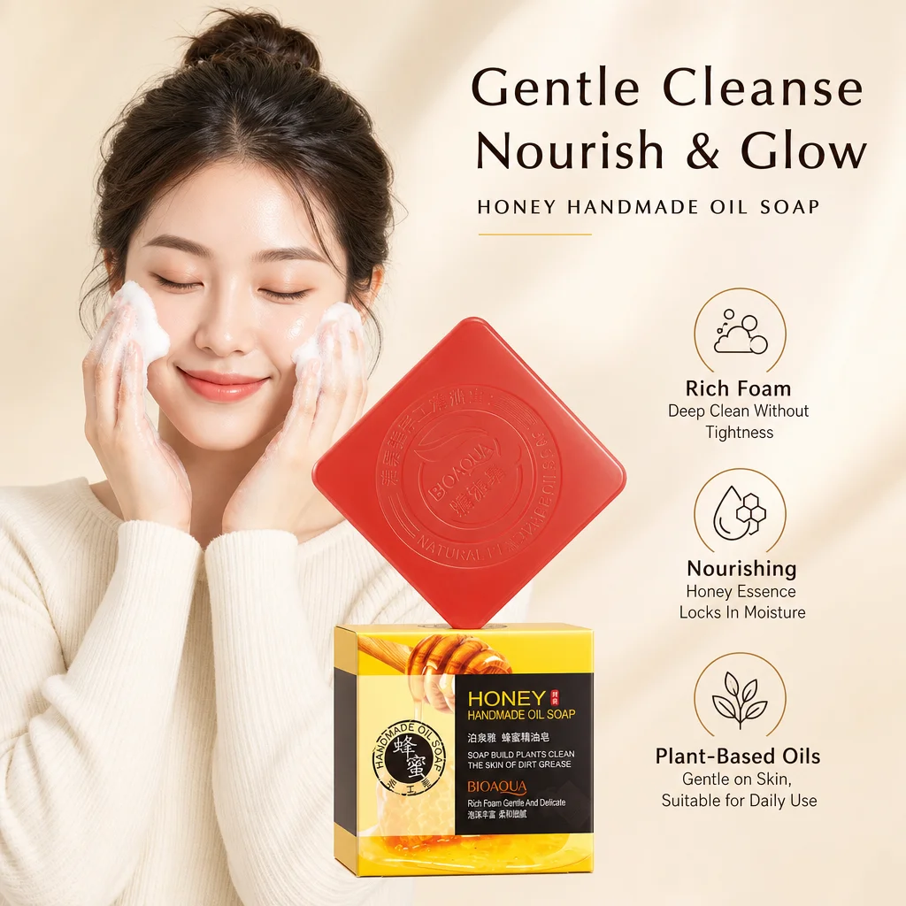 Honey Handmade Oil Soap Plant‑Based Oils Foam Gentle Deep Clean Nourishing Moisture Lock Face Body Cleansing Soap for Daily Care